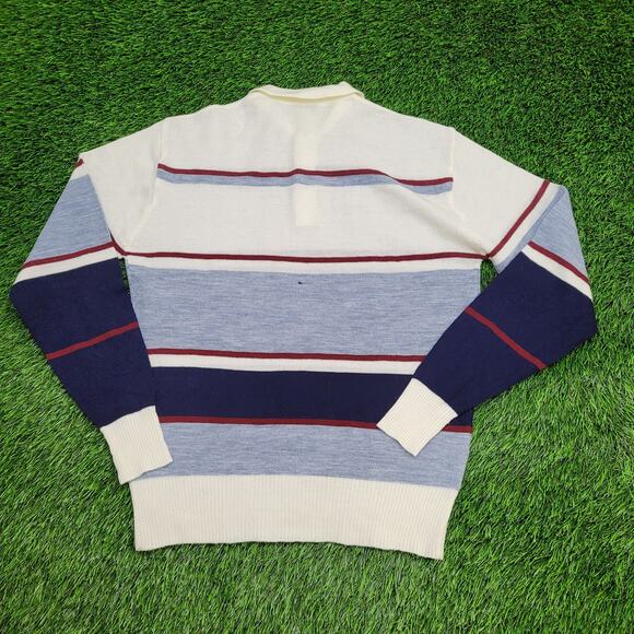 Vintage 80s MOD Striped Collared Sweater S/M 20x25 Cropped Light-Weight - Picture 2 of 11